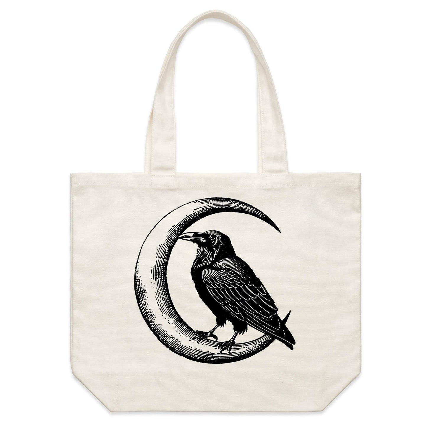 Earthfolk Canvas Tote Bag - Crow and Moon - The Crescent Moon