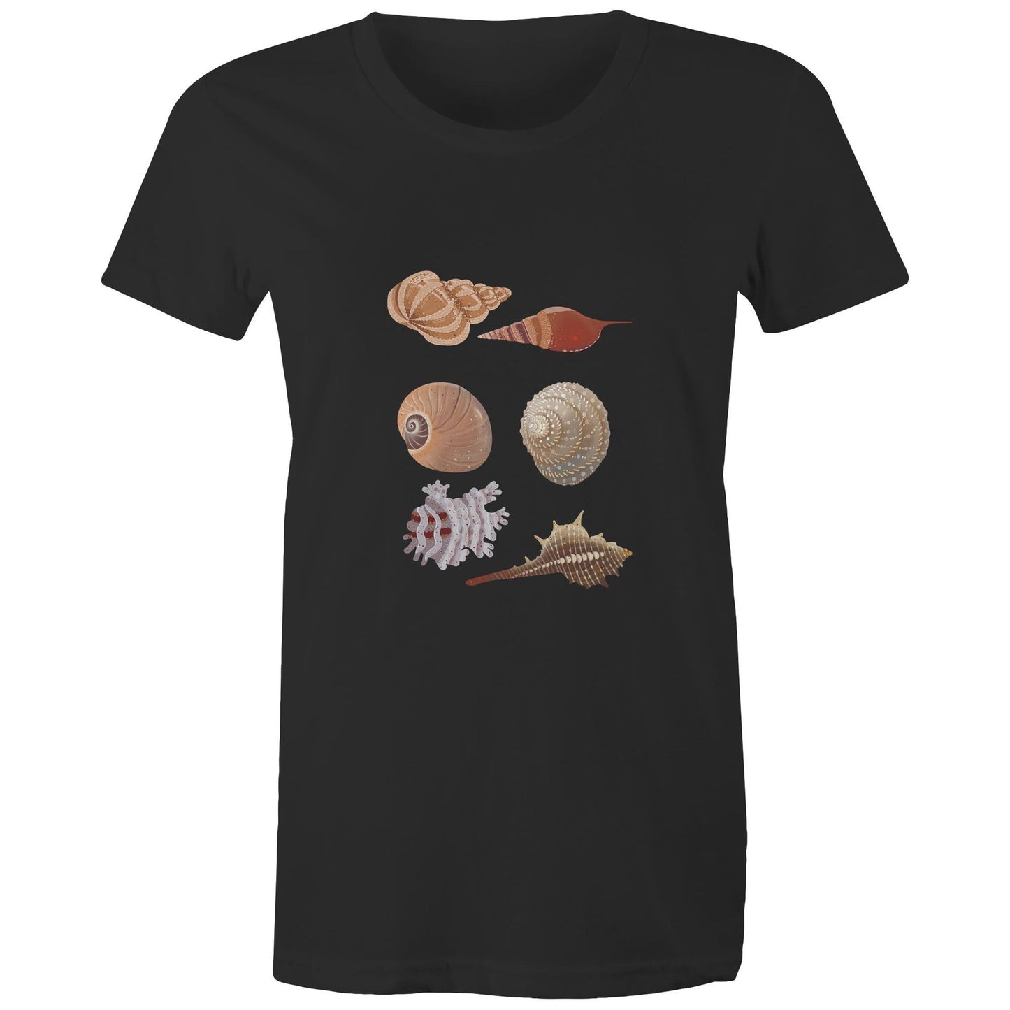 Women's Earthfolk T shirt - Sea Shells - The Crescent Moon