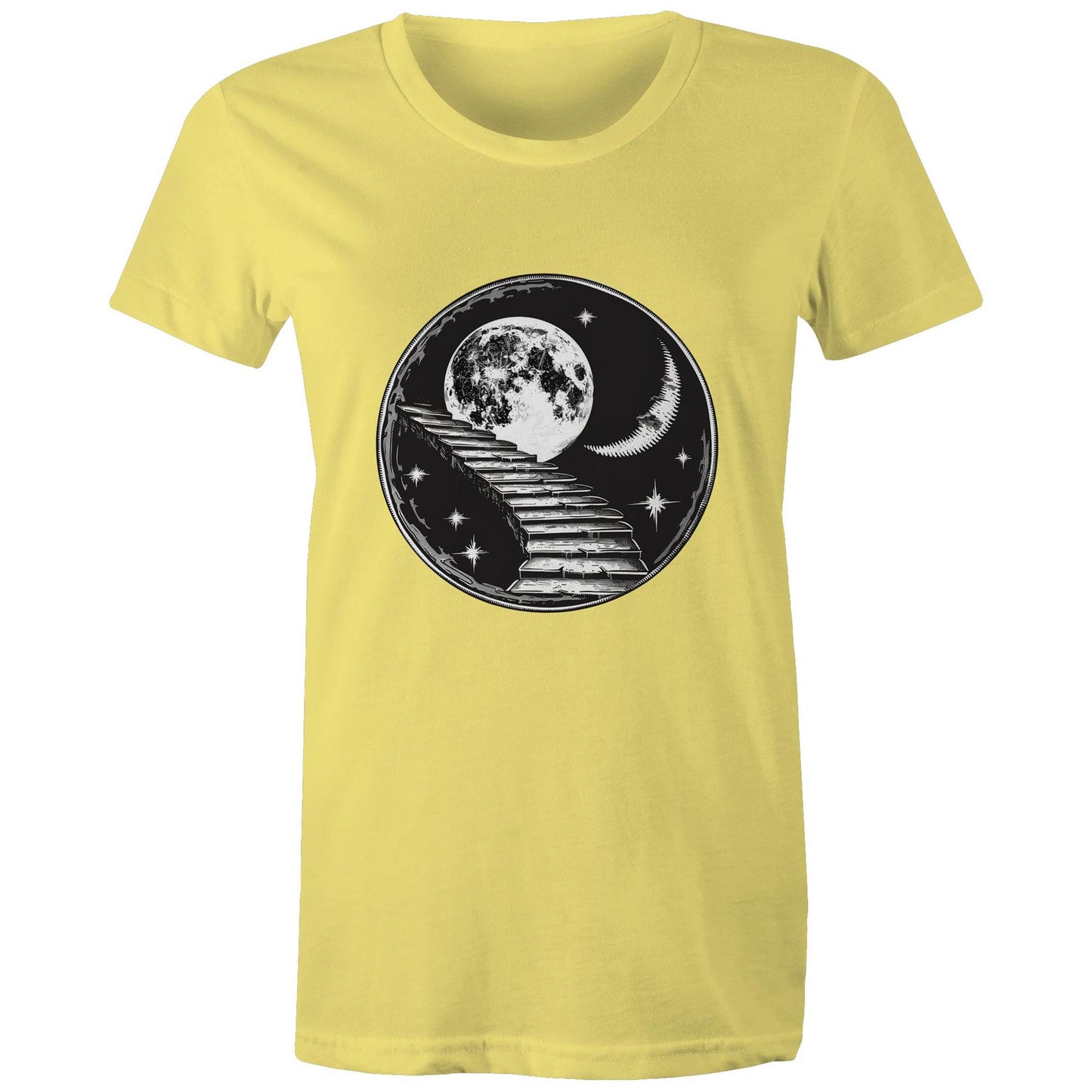 Women's Earthfolk T shirt - Stairway to the Moon - The Crescent Moon