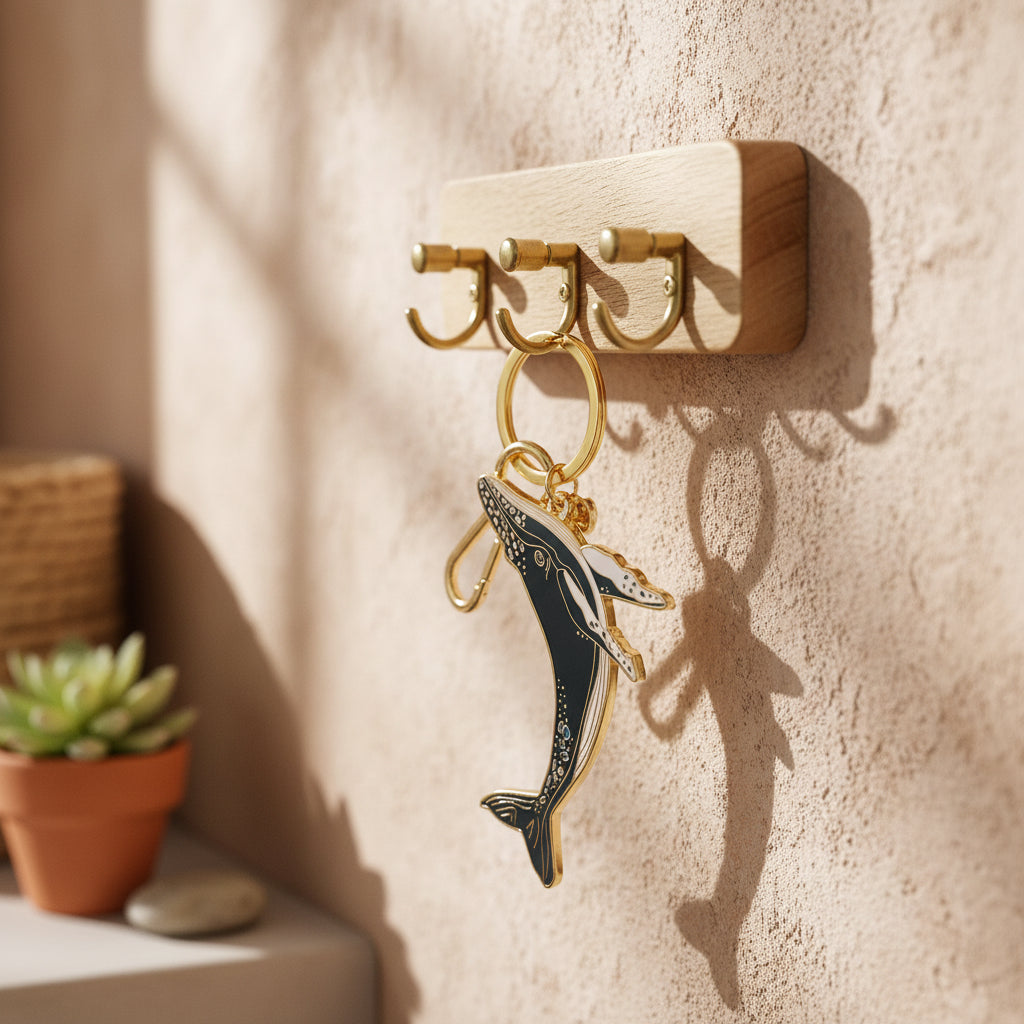 Enamel keychain of a whale