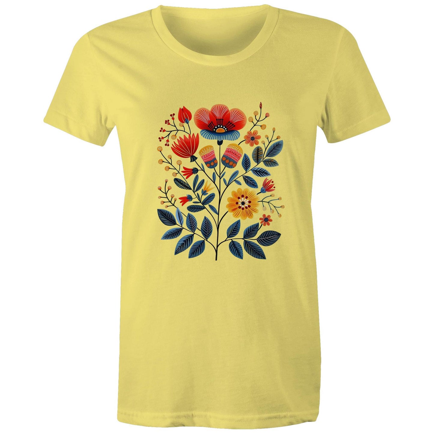 Women's earthfolk T shirt - Scandi Folk Flowers - The Crescent Moon