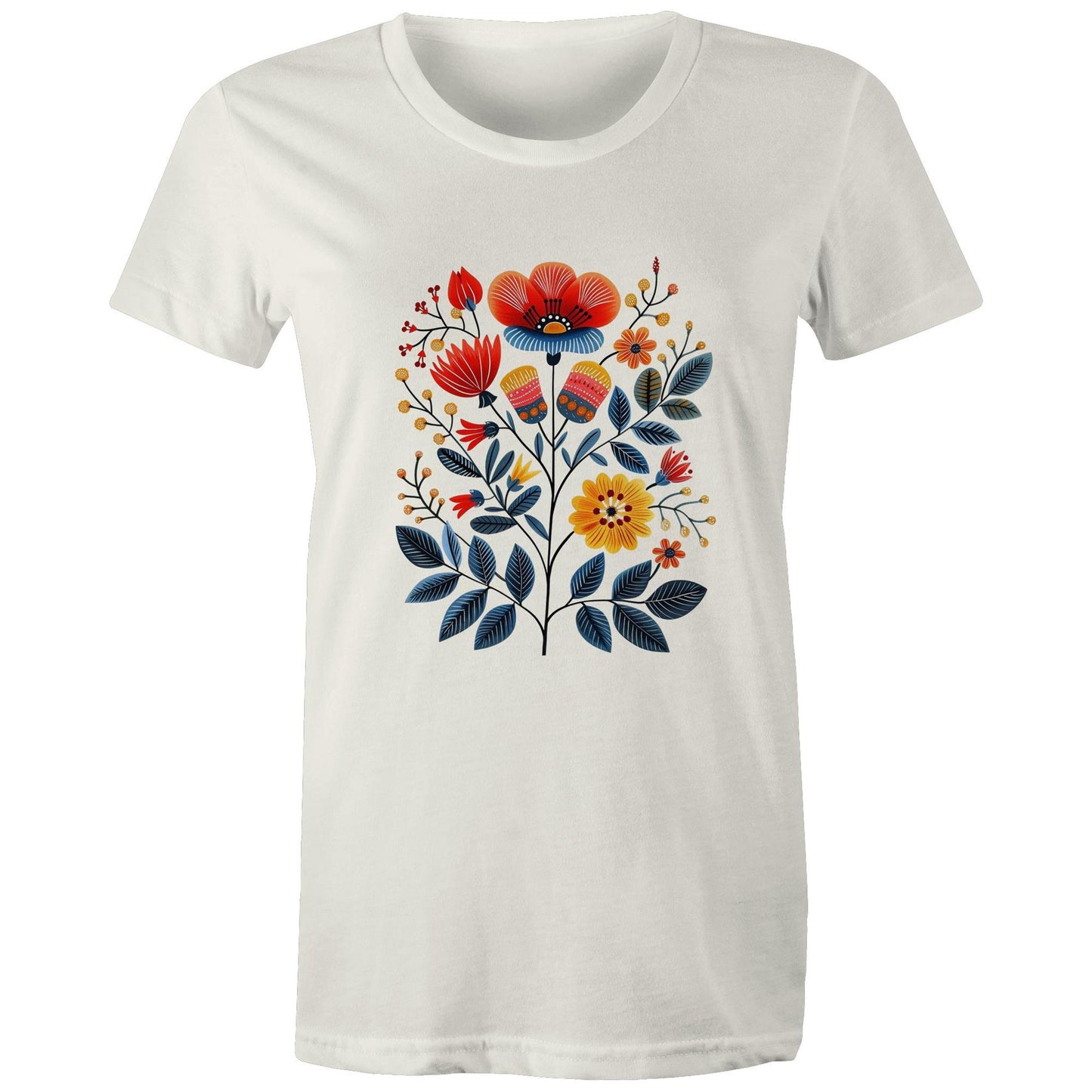 Women's earthfolk T shirt - Scandi Folk Flowers - The Crescent Moon