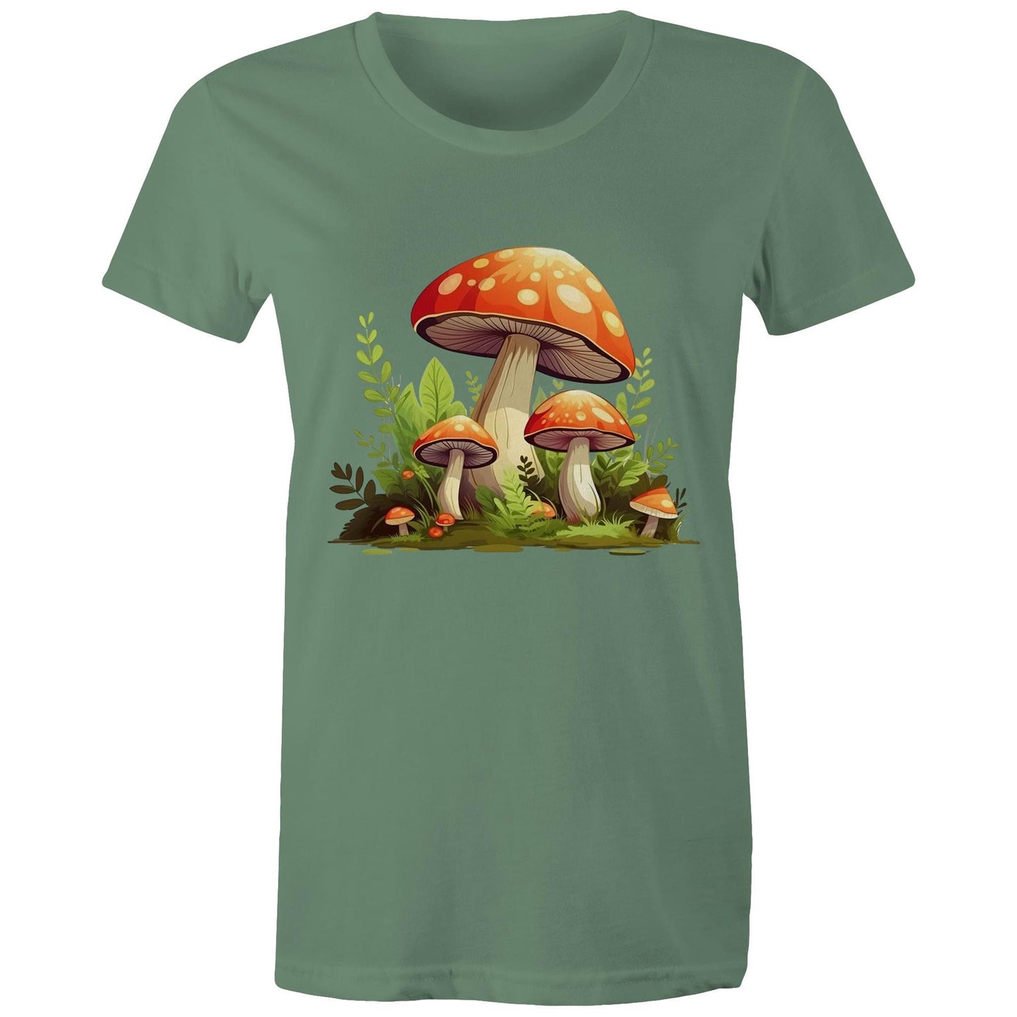 Women's Earthfolk Printed T shirt - Woodland Mushrooms - The Crescent Moon