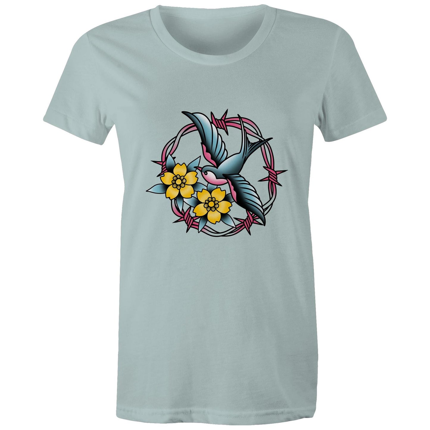 Women's Earthfolk T shirt - Vintage Swallow Tattoo - The Crescent Moon