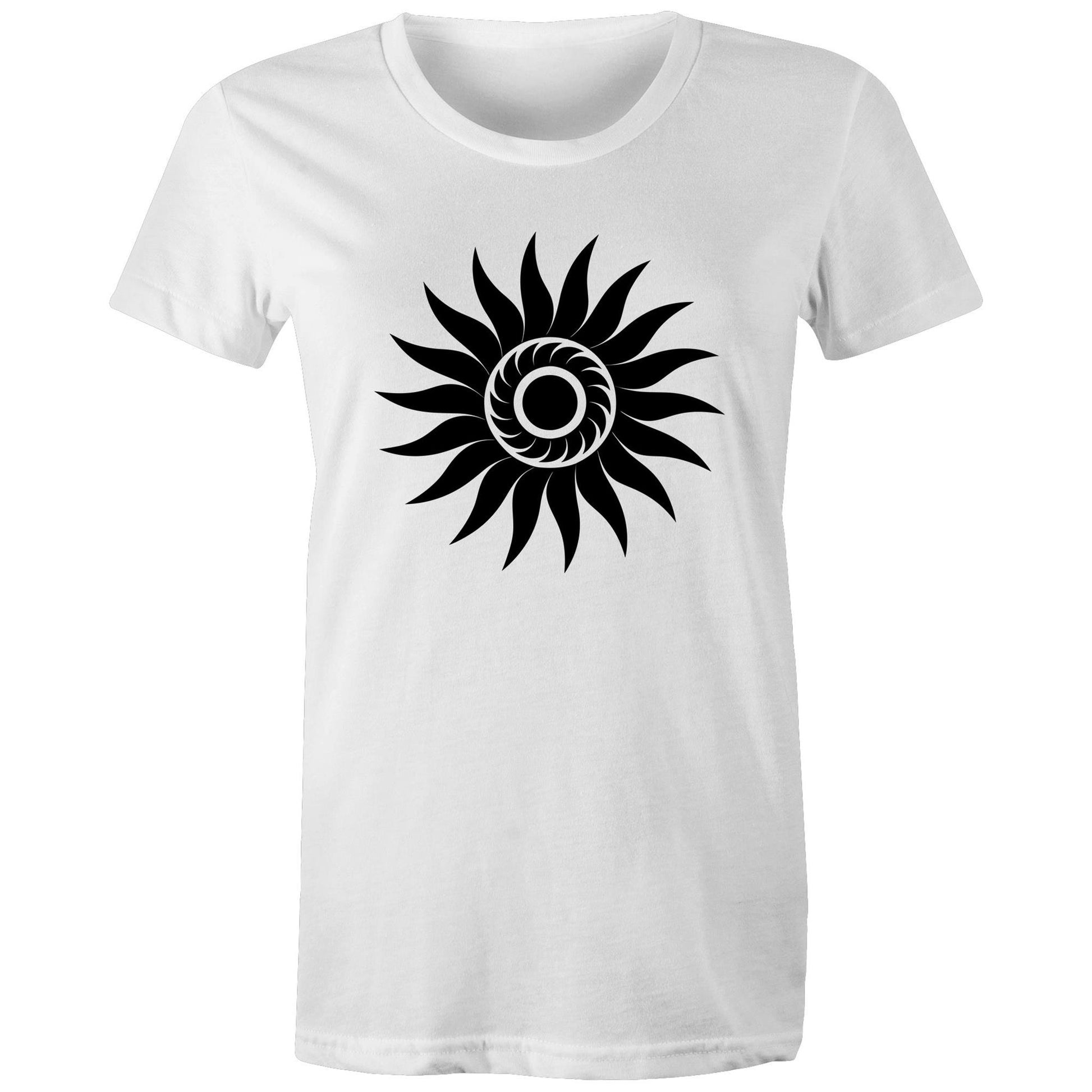 Women's Earthfolk T shirt - Spiral Sun - The Crescent Moon