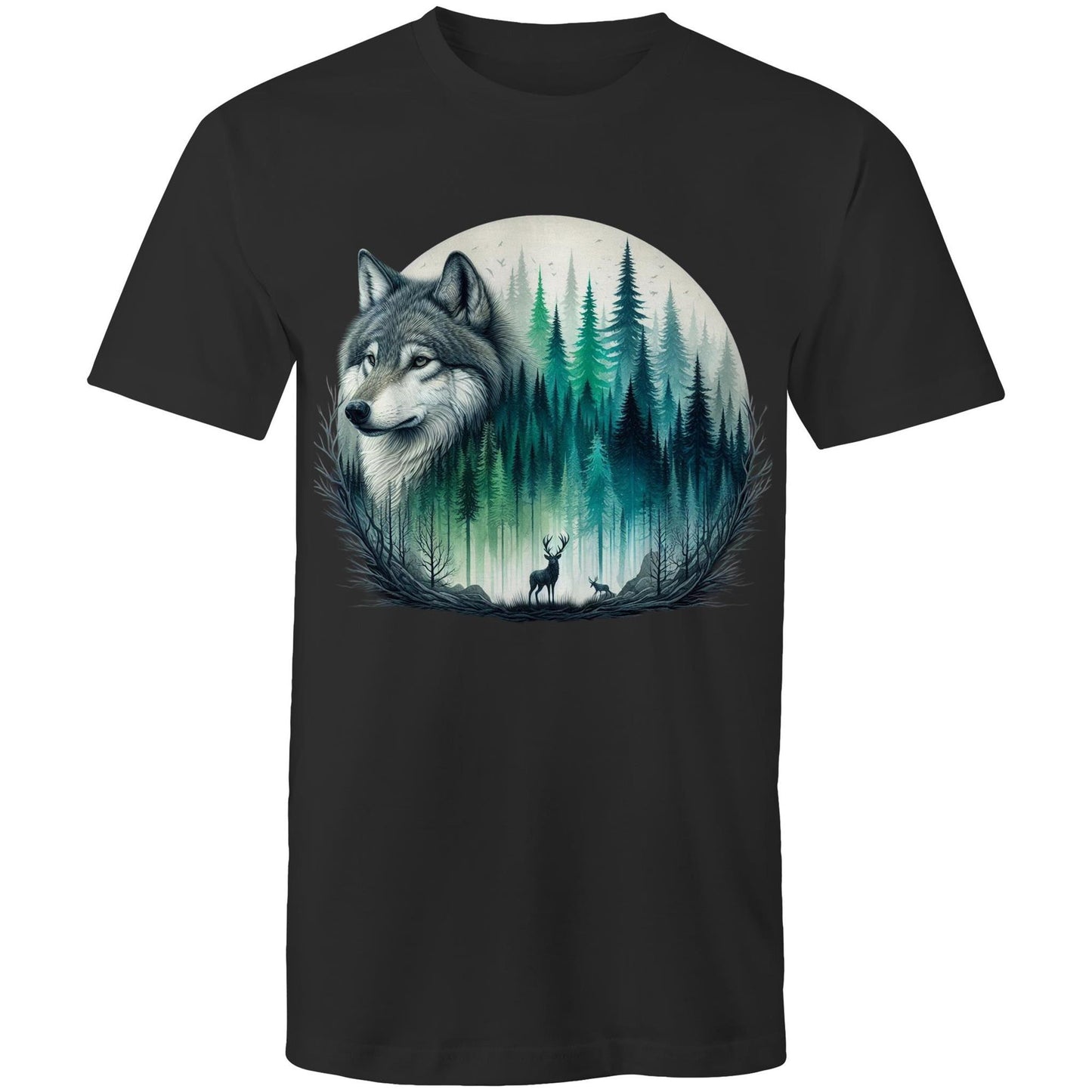Men's Earthfolk T shirt - Wolf Landscape - The Crescent Moon
