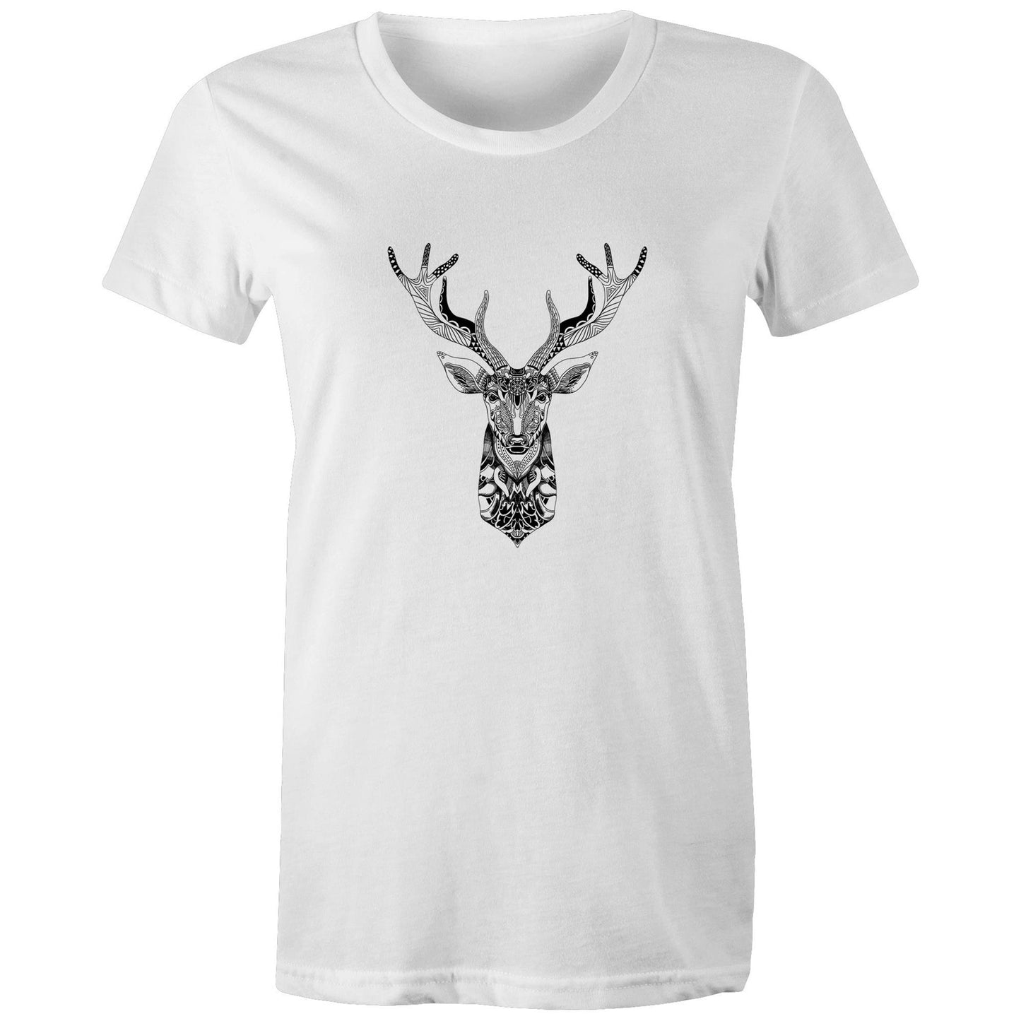 Women's Earthfolk Printed T shirt - Totem Deer - The Crescent Moon