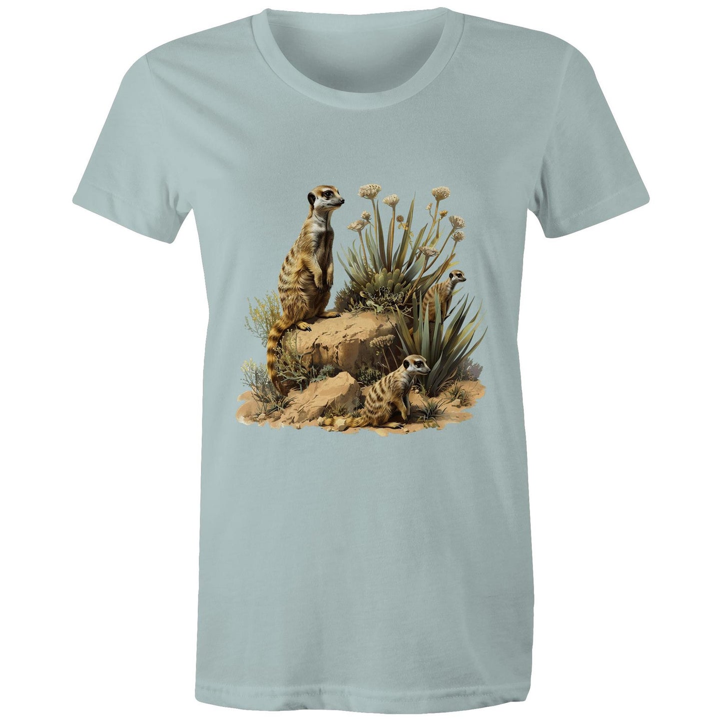 Women's Earthfolk T shirt - Meerkat Rock - The Crescent Moon