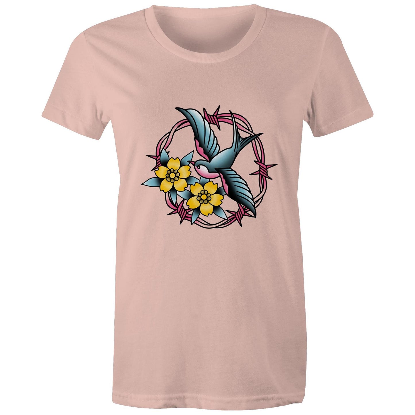 Women's Earthfolk T shirt - Vintage Swallow Tattoo - The Crescent Moon