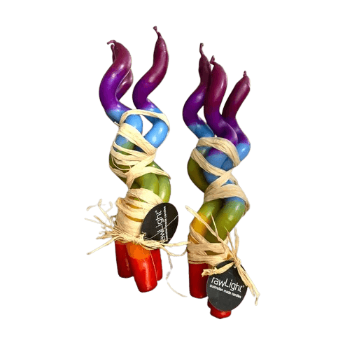 Rainbow Chakra Dinner Candles Curly Pk 2