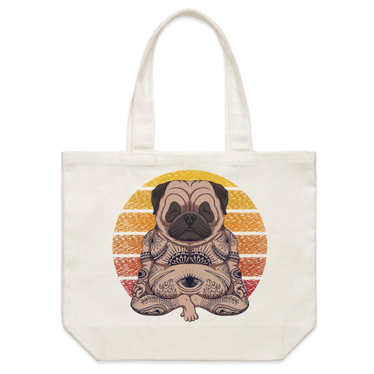 Earthfolk Canvas Tote Bag - Yoga Pug - The Crescent Moon