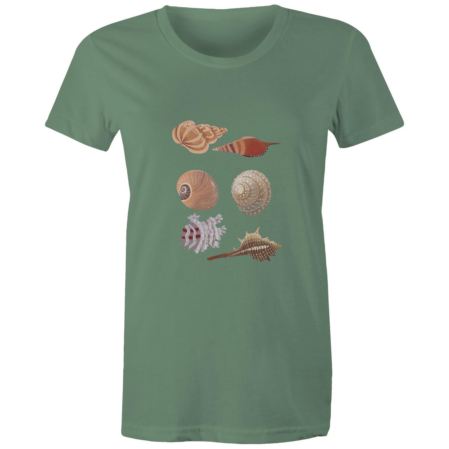 Women's Earthfolk T shirt - Sea Shells - The Crescent Moon