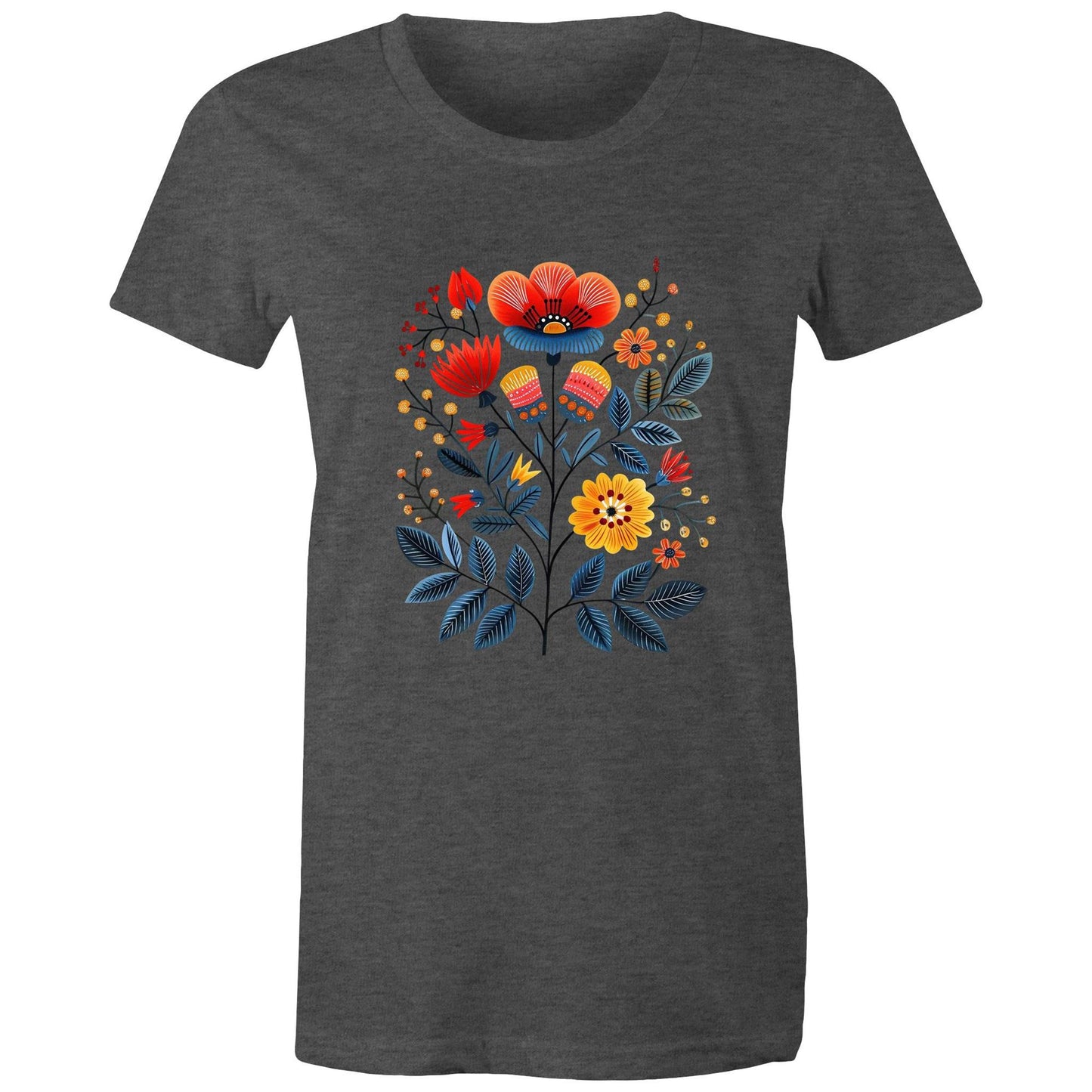 Women's earthfolk T shirt - Scandi Folk Flowers - The Crescent Moon