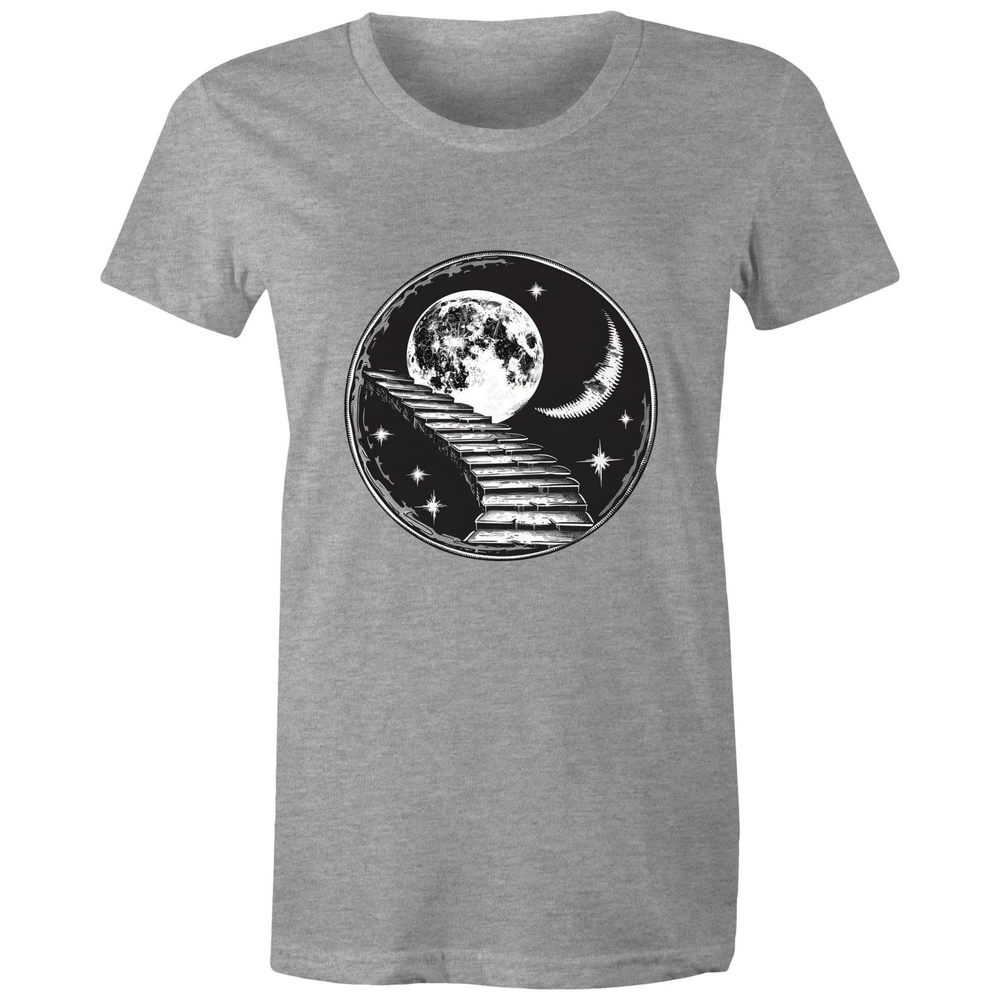 Women's Earthfolk T shirt - Stairway to the Moon - The Crescent Moon