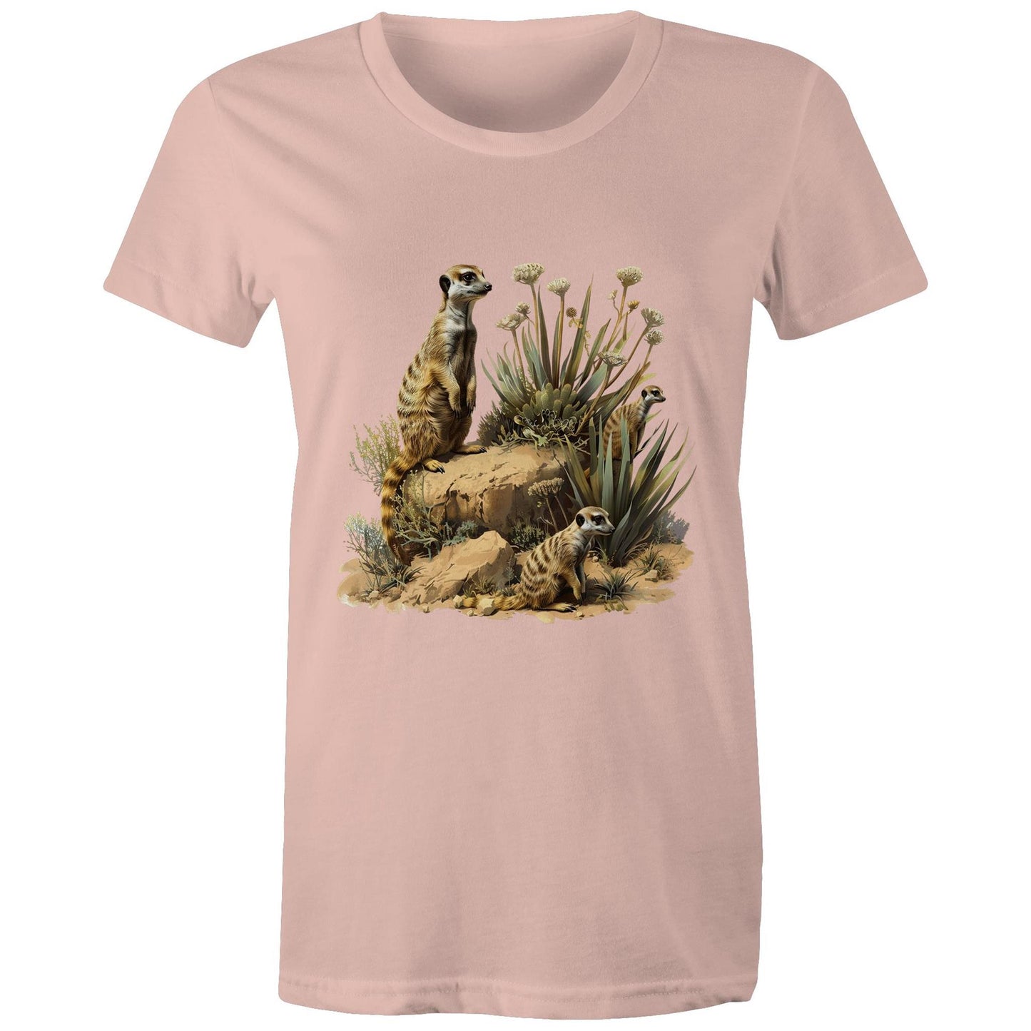 Women's Earthfolk T shirt - Meerkat Rock - The Crescent Moon