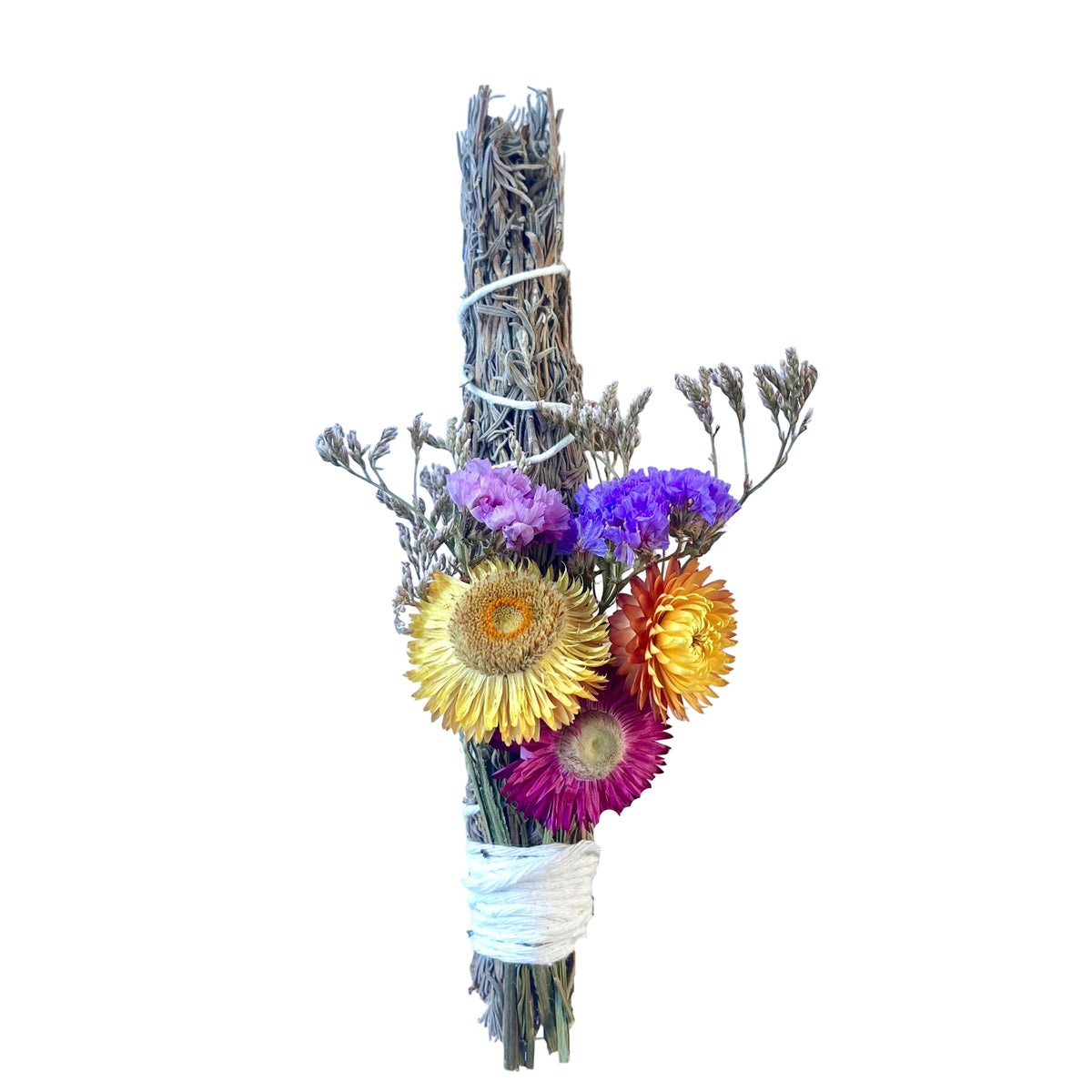 lavender smudge stick with dried botanicals handmade by the Crescent Moon