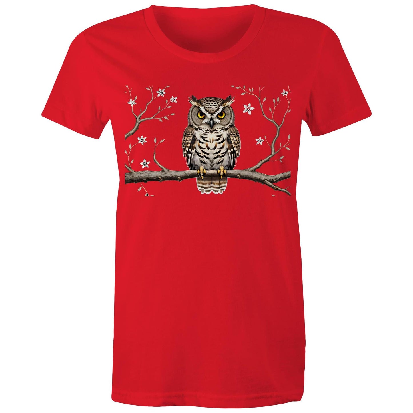 Women's Earthfolk T shirt - Perched Owl - The Crescent Moon