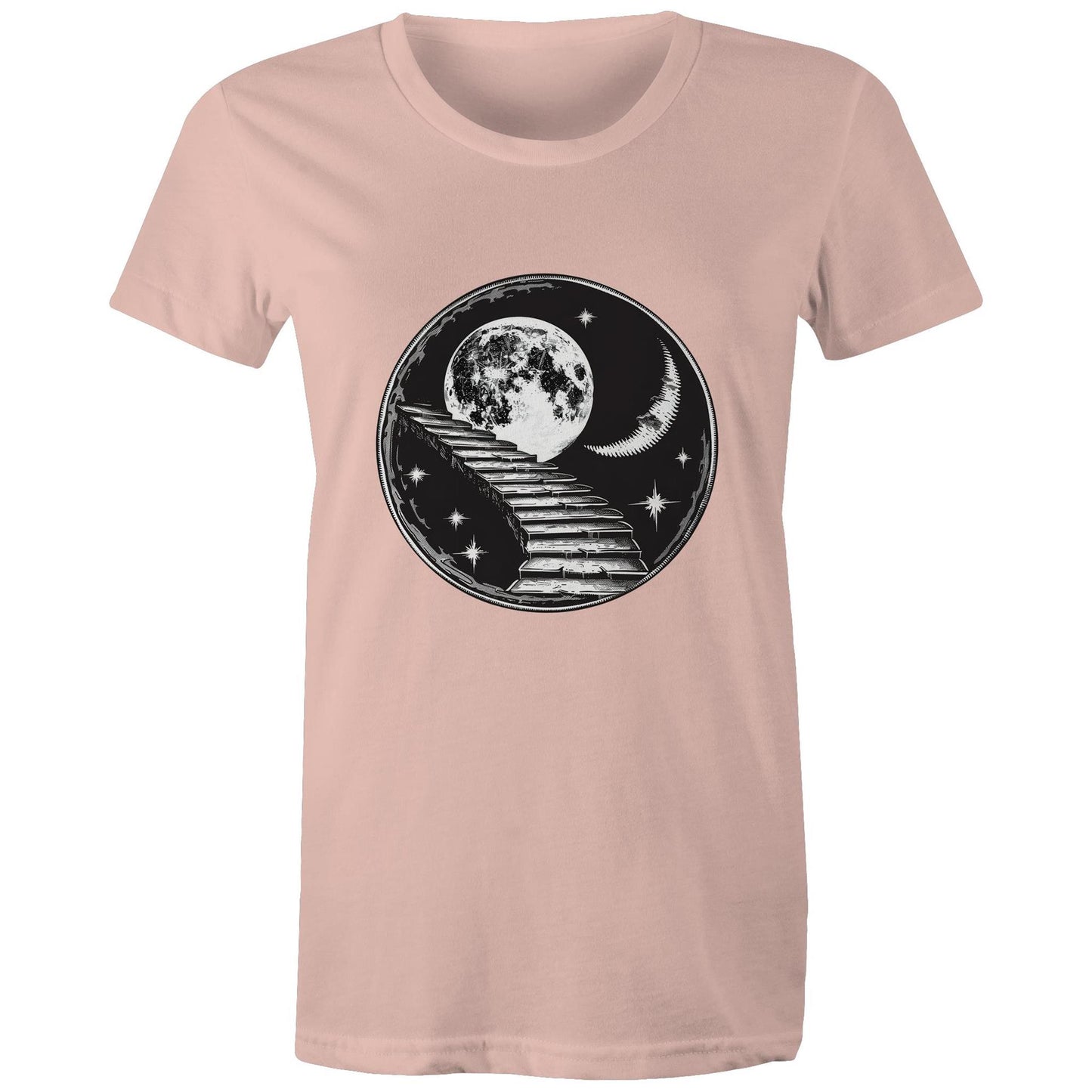 Women's Earthfolk T shirt - Stairway to the Moon - The Crescent Moon