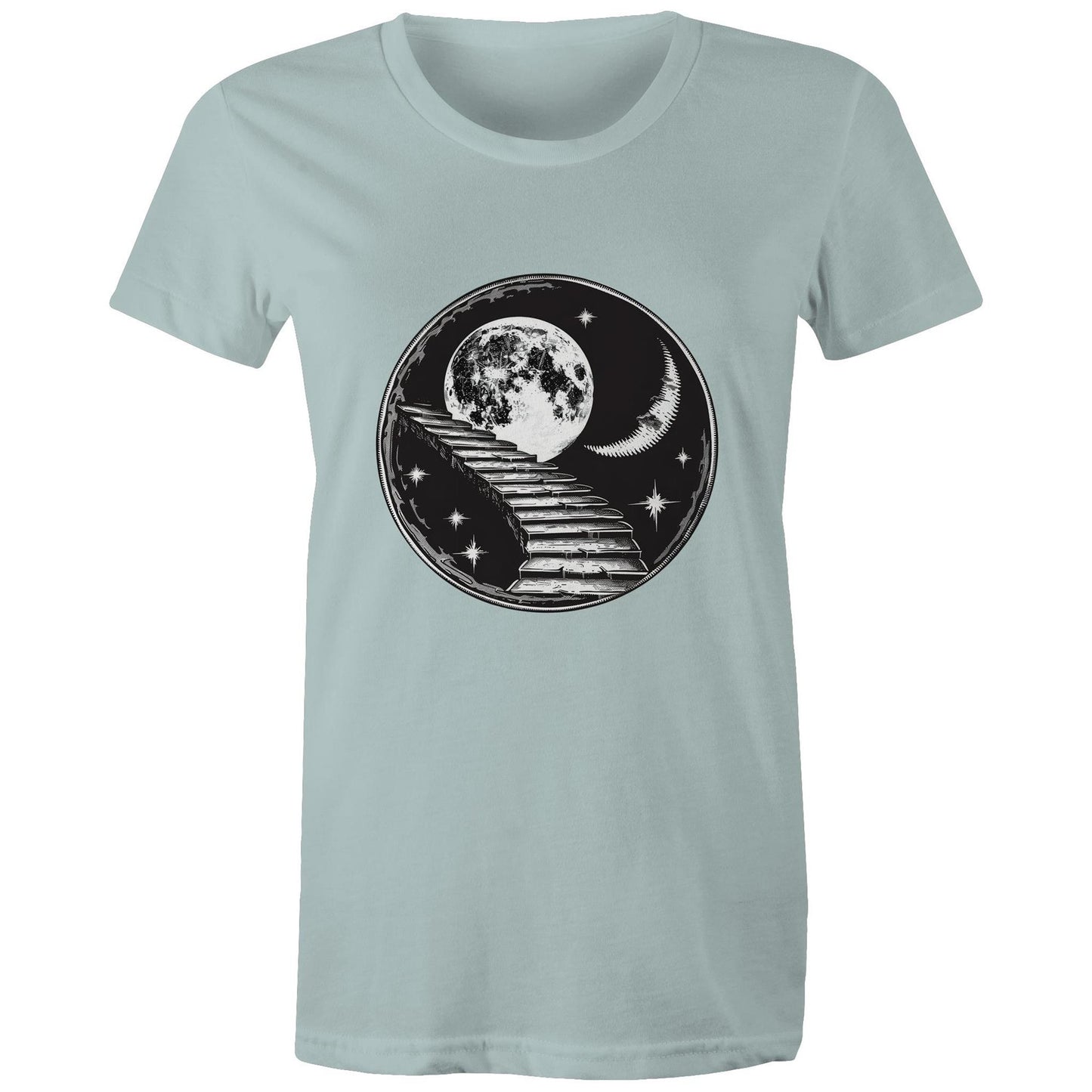 Women's Earthfolk T shirt - Stairway to the Moon - The Crescent Moon