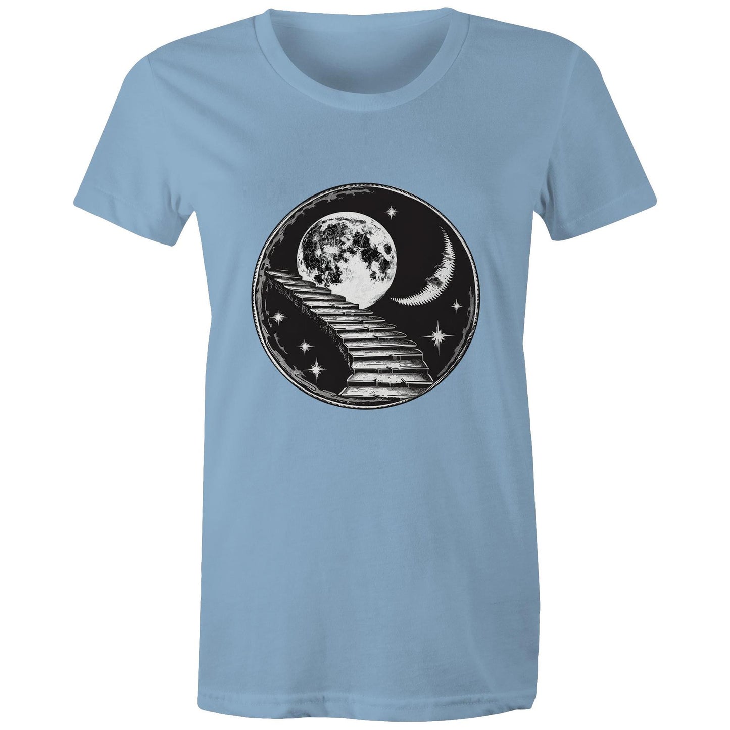 Women's Earthfolk T shirt - Stairway to the Moon - The Crescent Moon