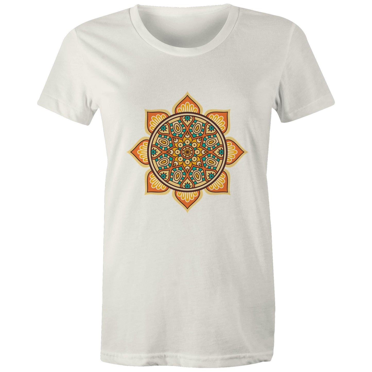 Women's Earthfolk T shirt - Mandala Orange - The Crescent Moon