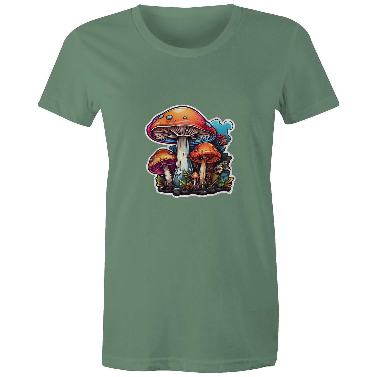 Earthfolk Printed T Shirt - Womens Relaxed Fit - Colourful Mushroom