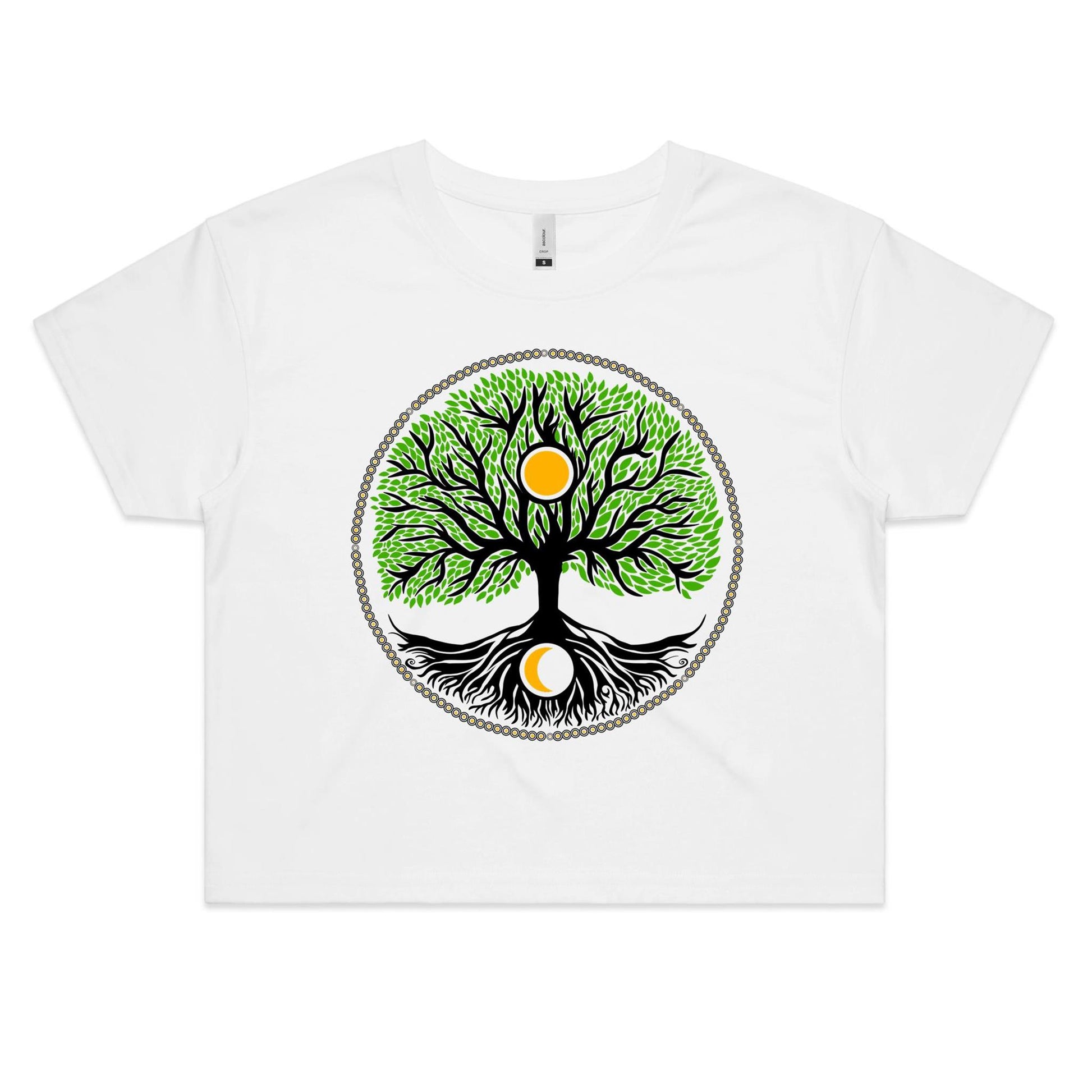 Earthfolk Printed Tshirt - Women's Crop Tee - Tree of Life - The Crescent Moon