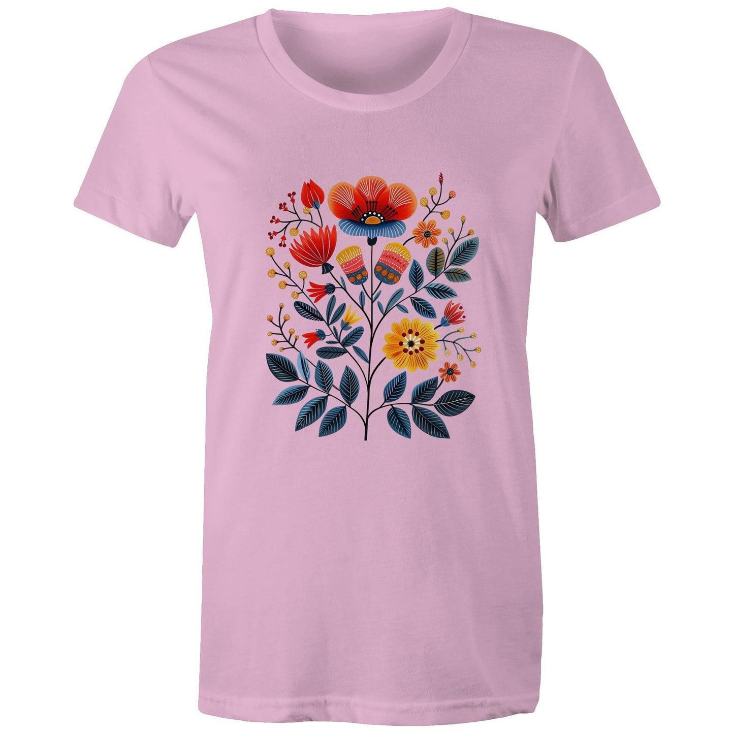 Women's earthfolk T shirt - Scandi Folk Flowers - The Crescent Moon