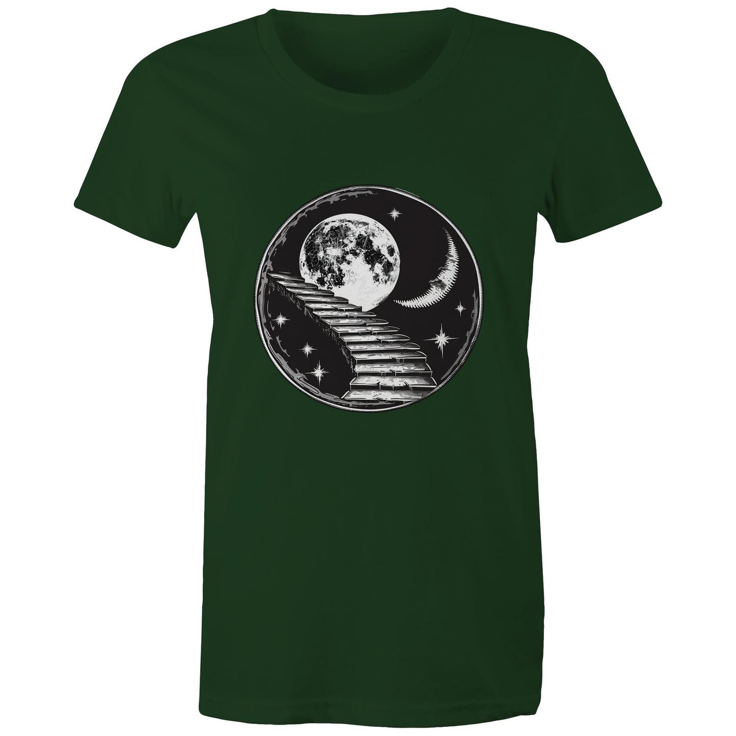 Women's Earthfolk T shirt - Stairway to the Moon - The Crescent Moon