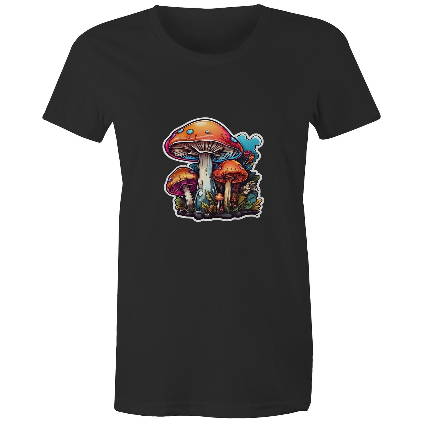 Earthfolk Printed T Shirt - Womens Relaxed Fit - Colourful Mushroom - The Crescent Moon