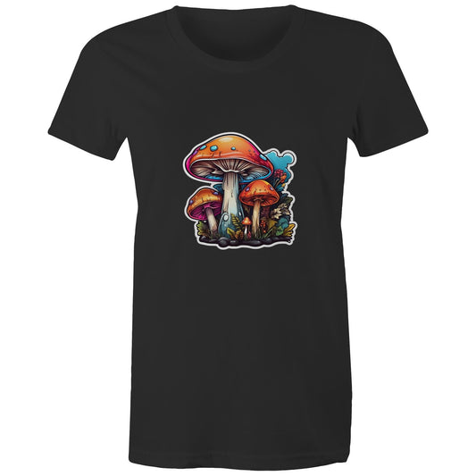 Earthfolk Printed T Shirt - Womens Relaxed Fit - Colourful Mushroom - The Crescent Moon