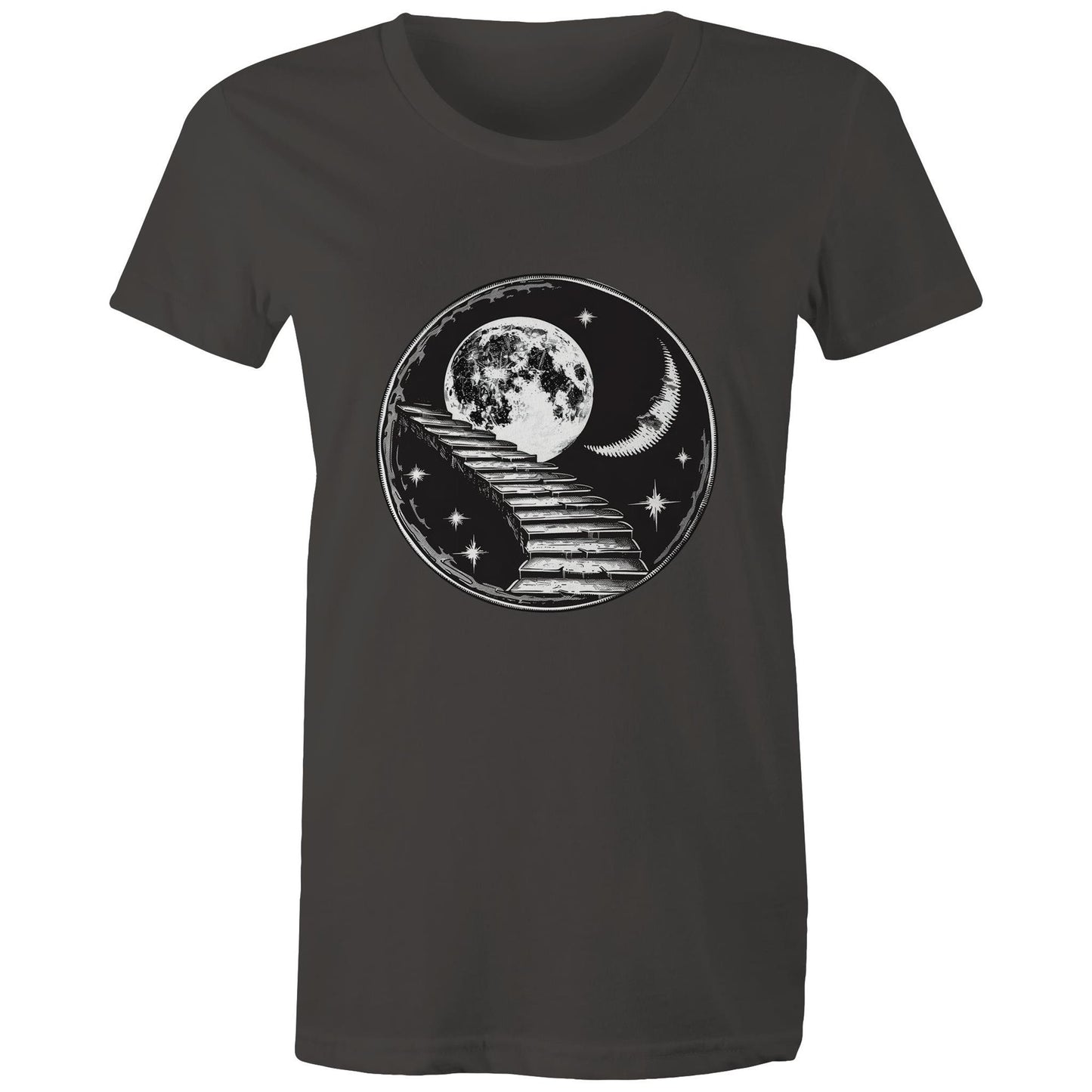 Women's Earthfolk T shirt - Stairway to the Moon - The Crescent Moon