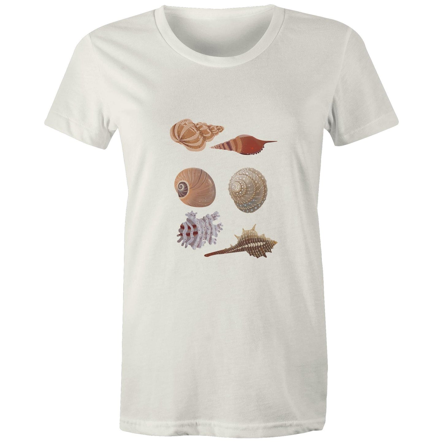 Women's Earthfolk T shirt - Sea Shells - The Crescent Moon