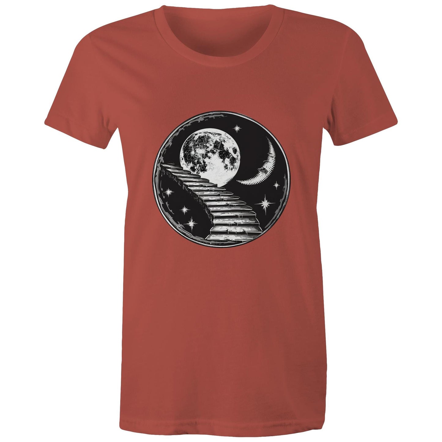 Women's Earthfolk T shirt - Stairway to the Moon - The Crescent Moon