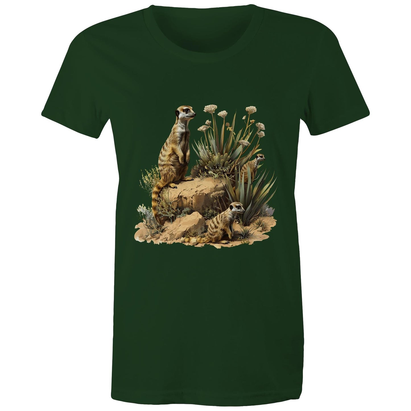 Women's Earthfolk T shirt - Meerkat Rock - The Crescent Moon