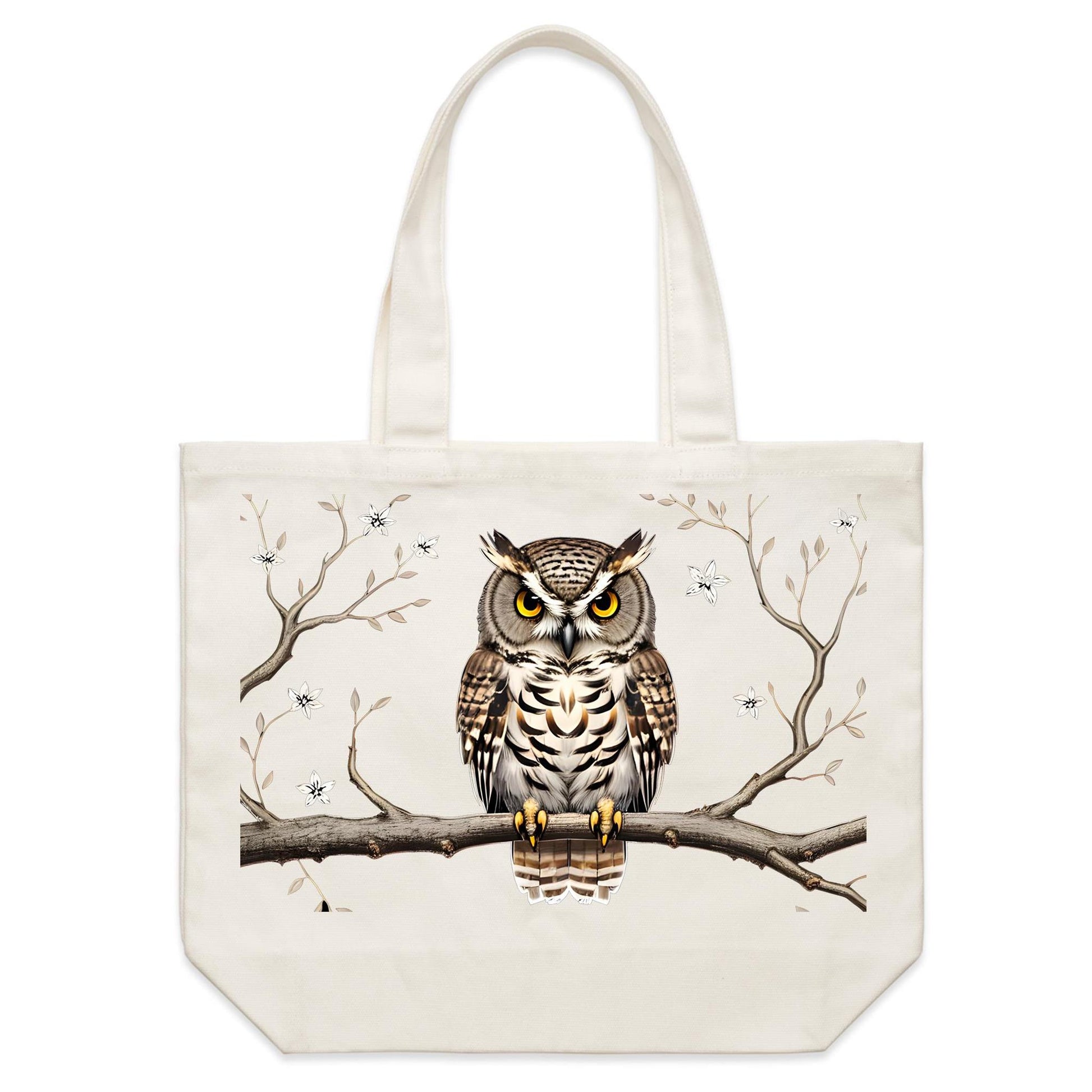 Earthfolk Canvas Tote Bag - Perched Owl - The Crescent Moon