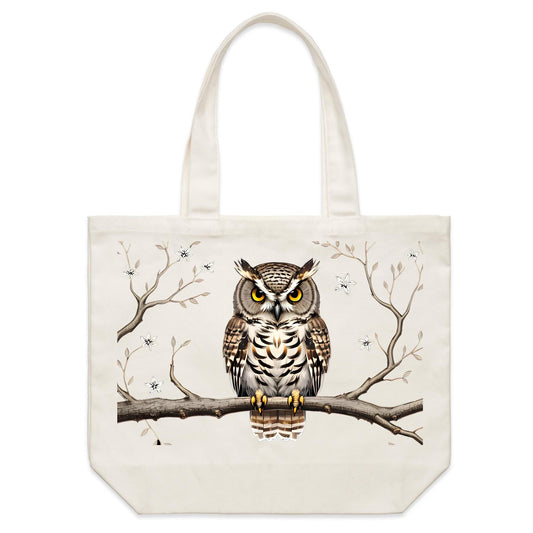 Earthfolk Canvas Tote Bag - Perched Owl - The Crescent Moon