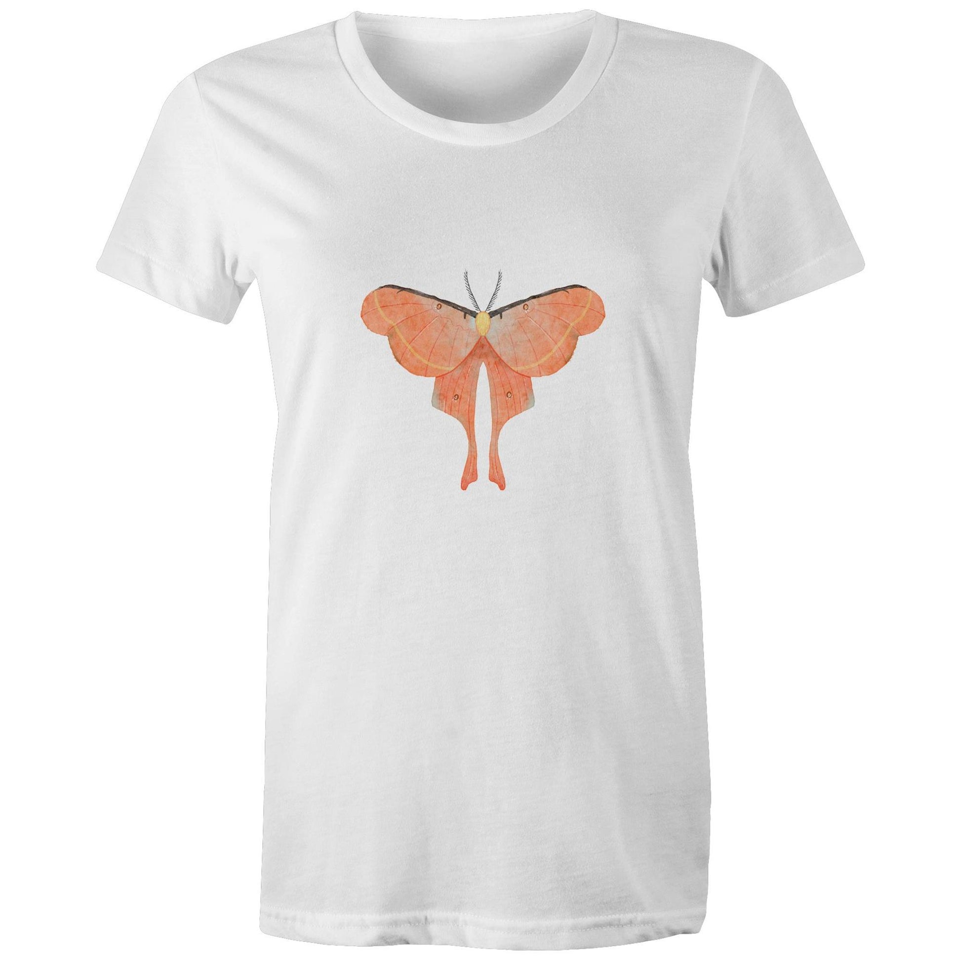 Earthfolk Printed T shirt - Women's Relaxed Fit - Orange Moth - The Crescent Moon