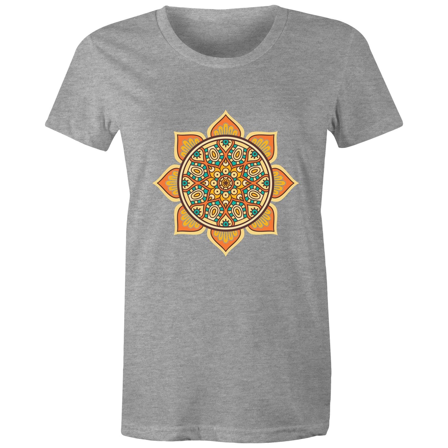 Women's Earthfolk T shirt - Mandala Orange - The Crescent Moon