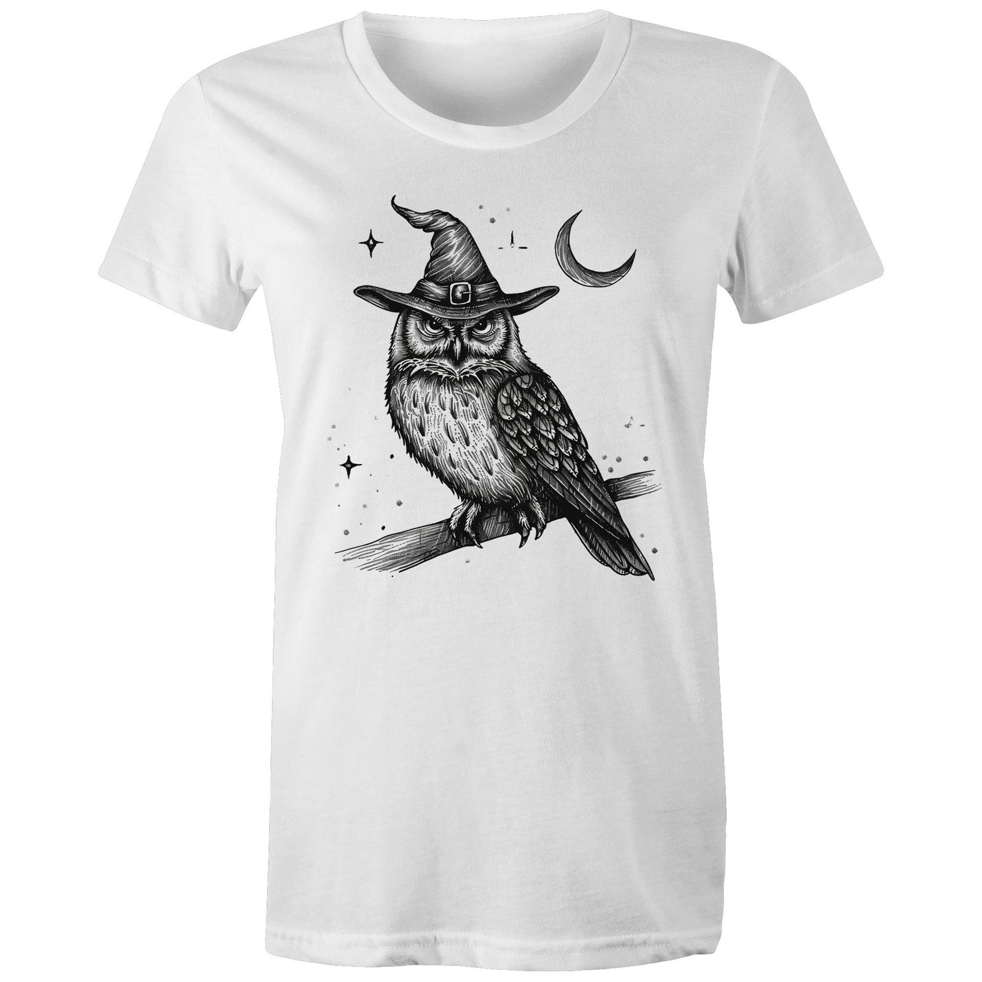 Women's Earthfolk T shirt - Owl magick - The Crescent Moon