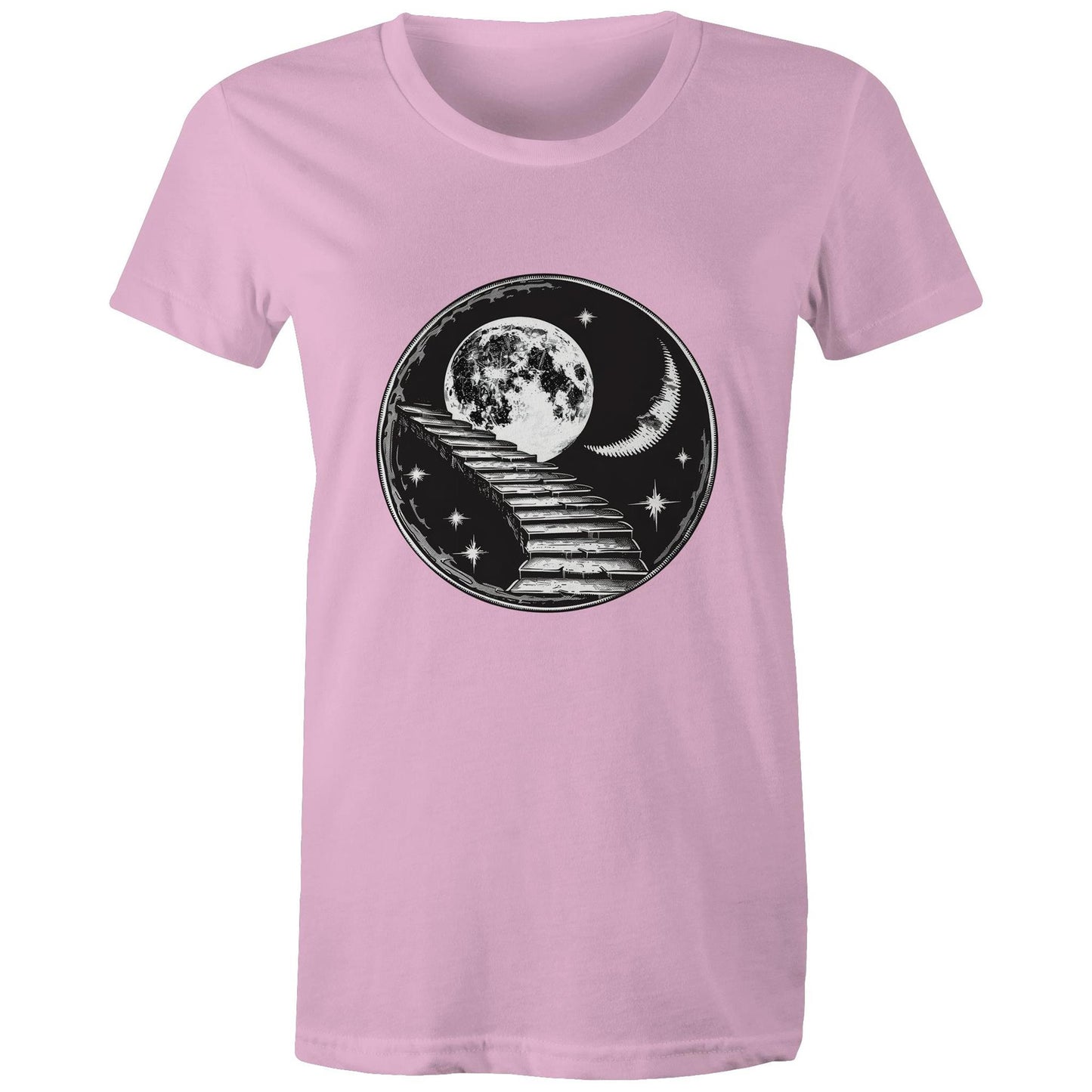 Women's Earthfolk T shirt - Stairway to the Moon - The Crescent Moon