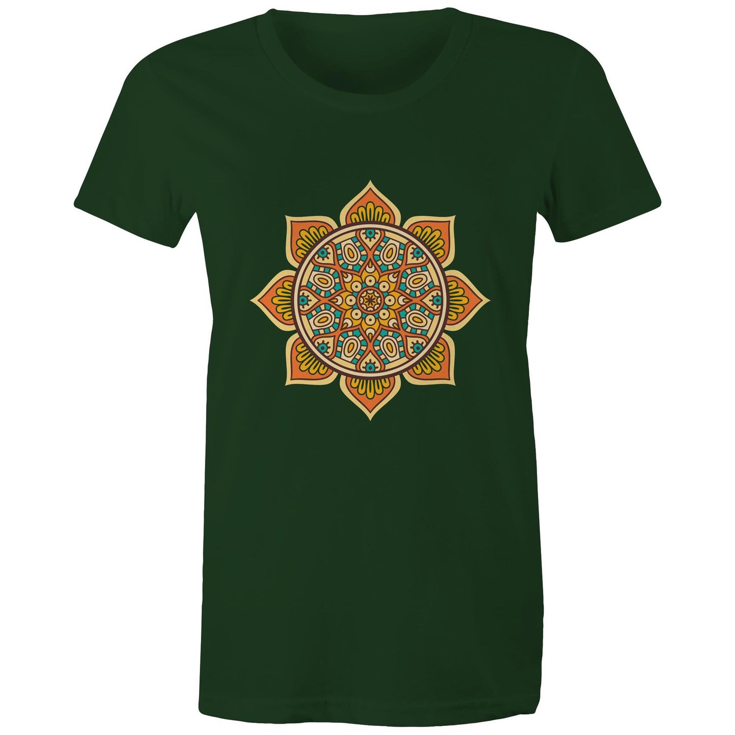 Women's Earthfolk T shirt - Mandala Orange - The Crescent Moon