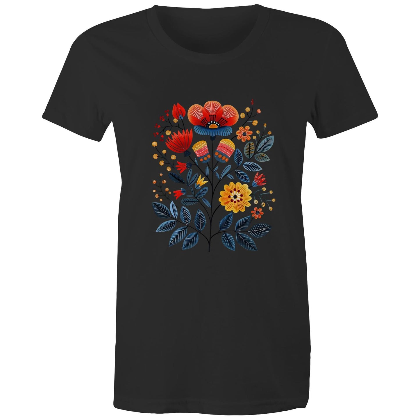 Women's earthfolk T shirt - Scandi Folk Flowers - The Crescent Moon
