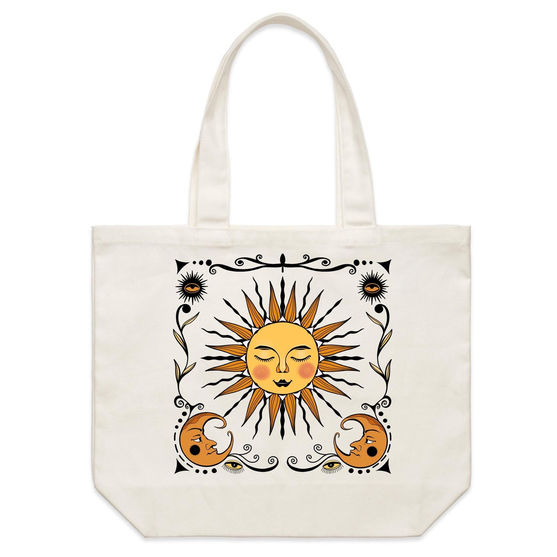 Earthfolk Canvas Tote Bag - Retro Sun and Moon - The Crescent Moon