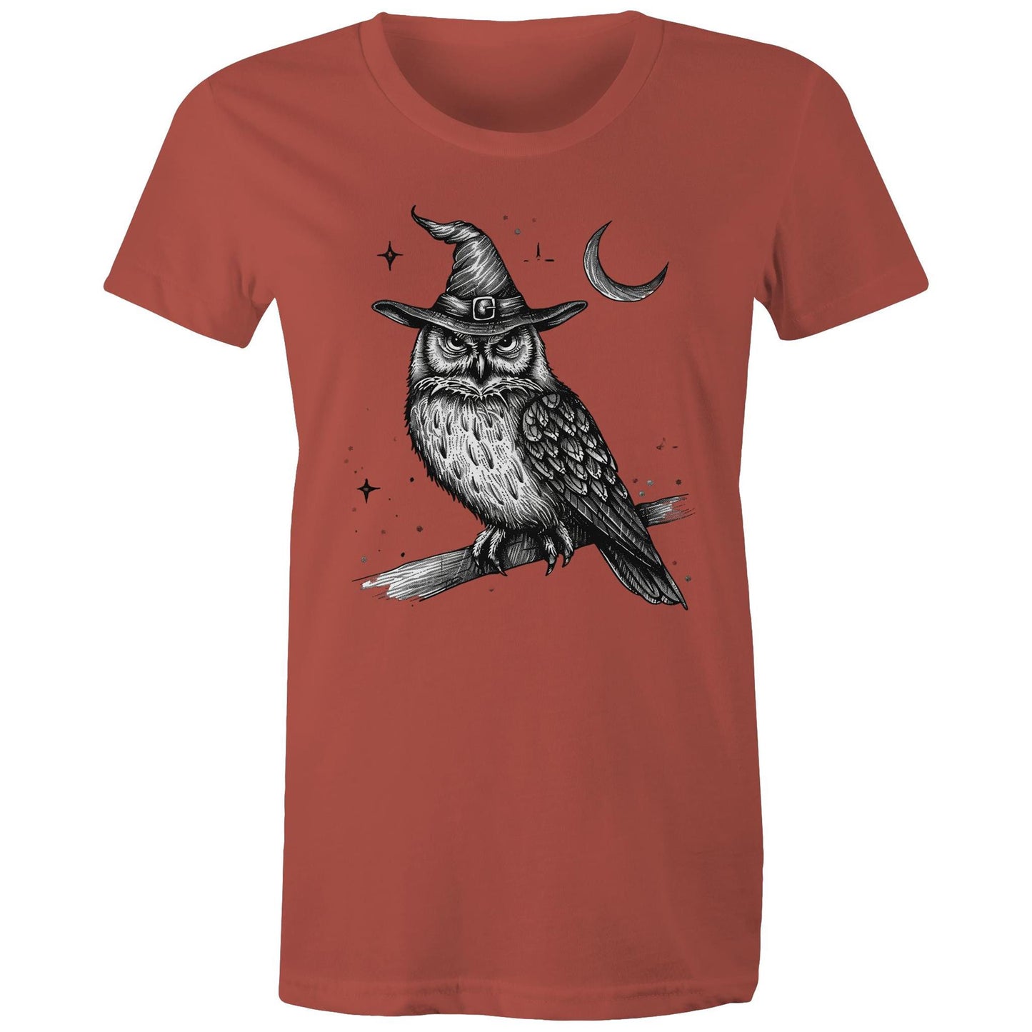Women's Earthfolk T shirt - Owl magick - The Crescent Moon