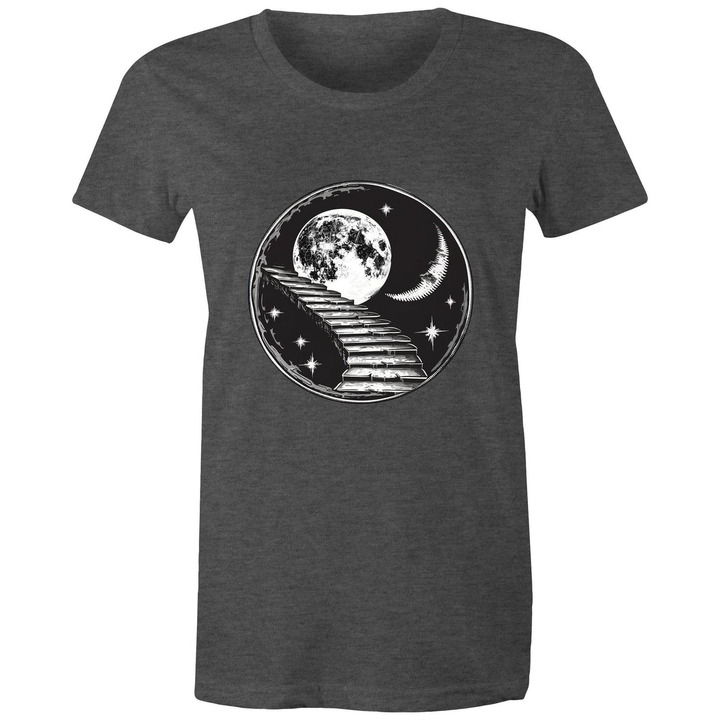 Women's Earthfolk T shirt - Stairway to the Moon - The Crescent Moon