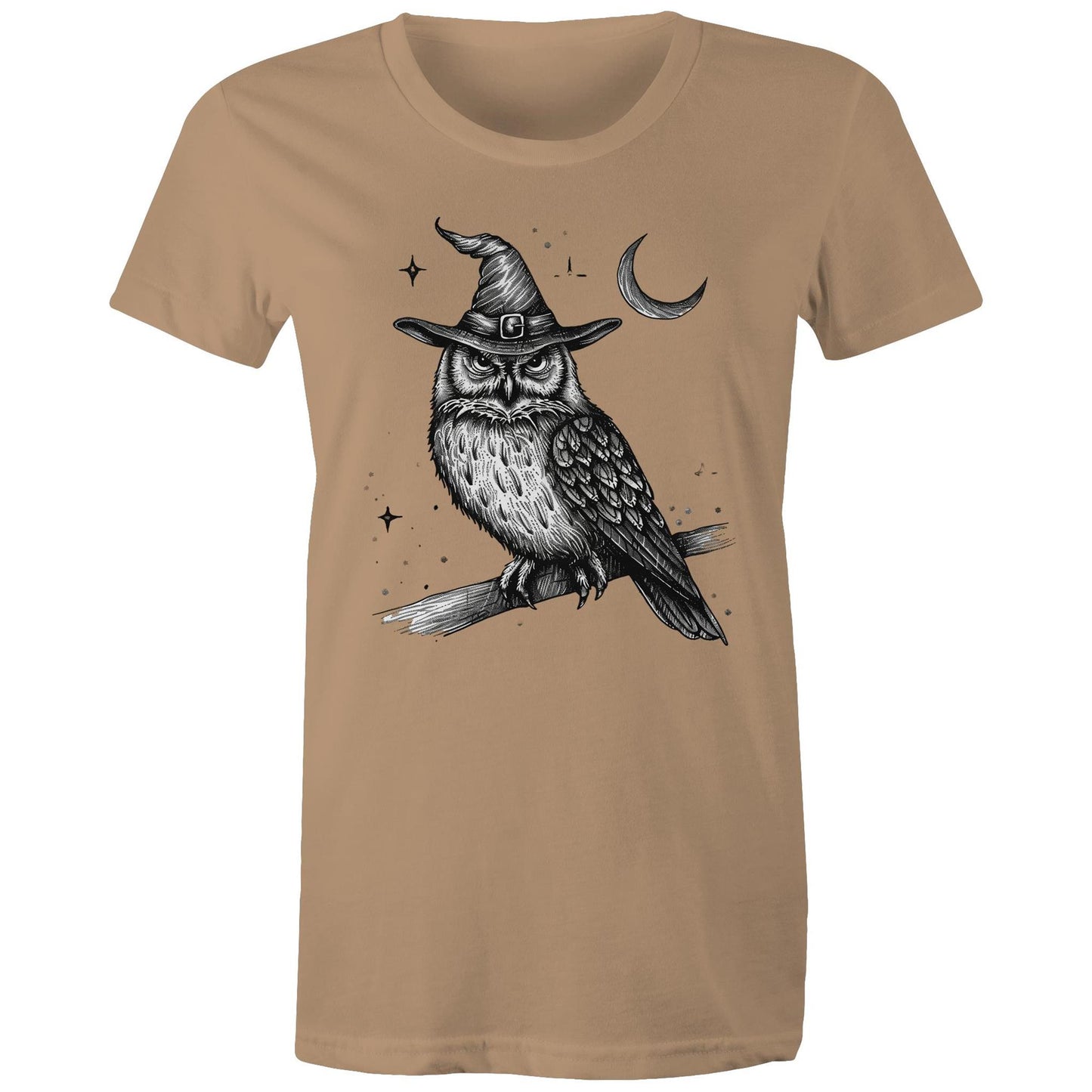 Women's Earthfolk T shirt - Owl magick - The Crescent Moon