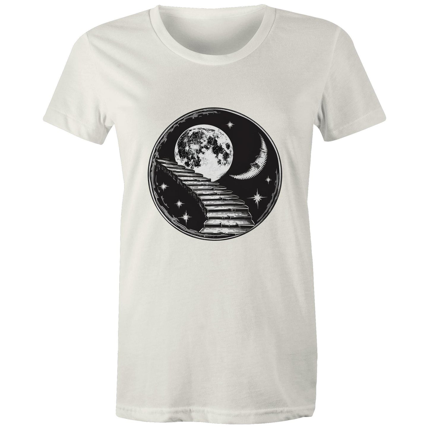 Women's Earthfolk T shirt - Stairway to the Moon - The Crescent Moon