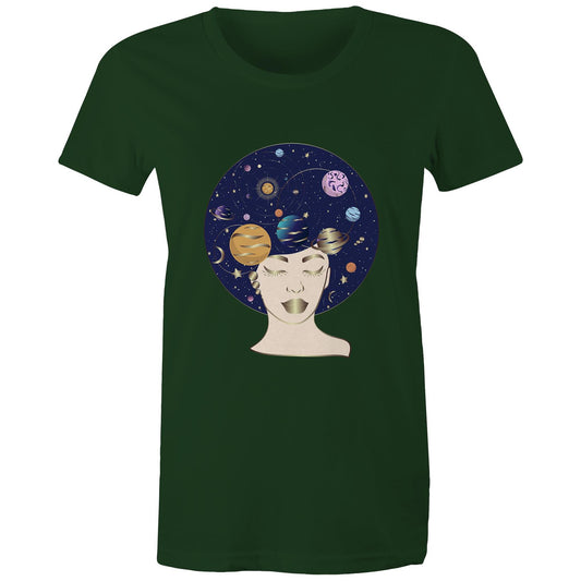 Women's Earthfolk Printed T shirt - Galaxy Lady - The Crescent Moon