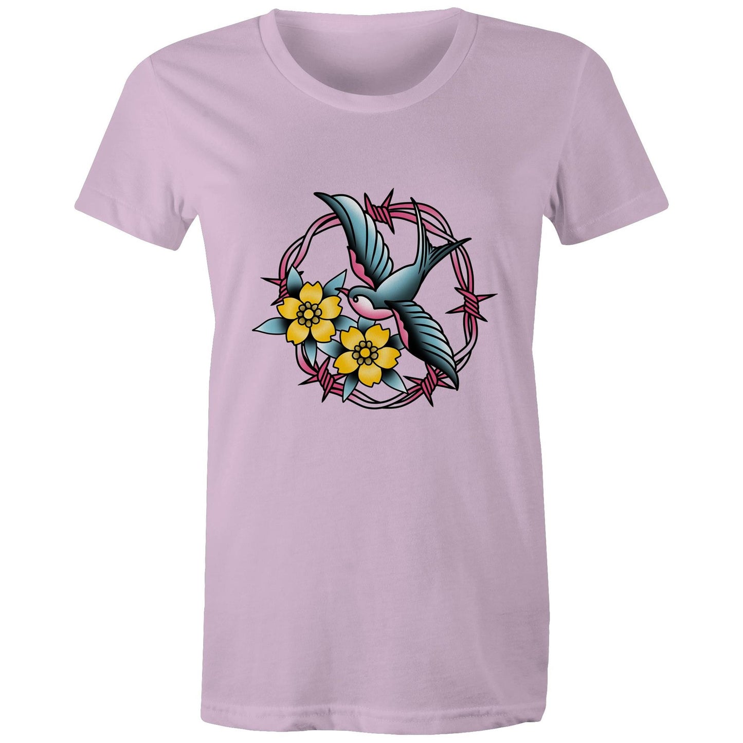 Women's Earthfolk T shirt - Vintage Swallow Tattoo - The Crescent Moon